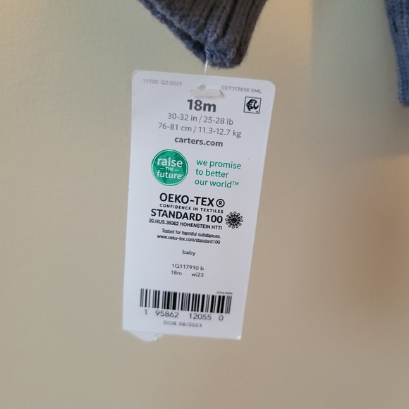 2 Piece Carter's Baby Knit Cardigan With Pants Chevron Size 18 Months Blue NWT - Picture 6 of 9